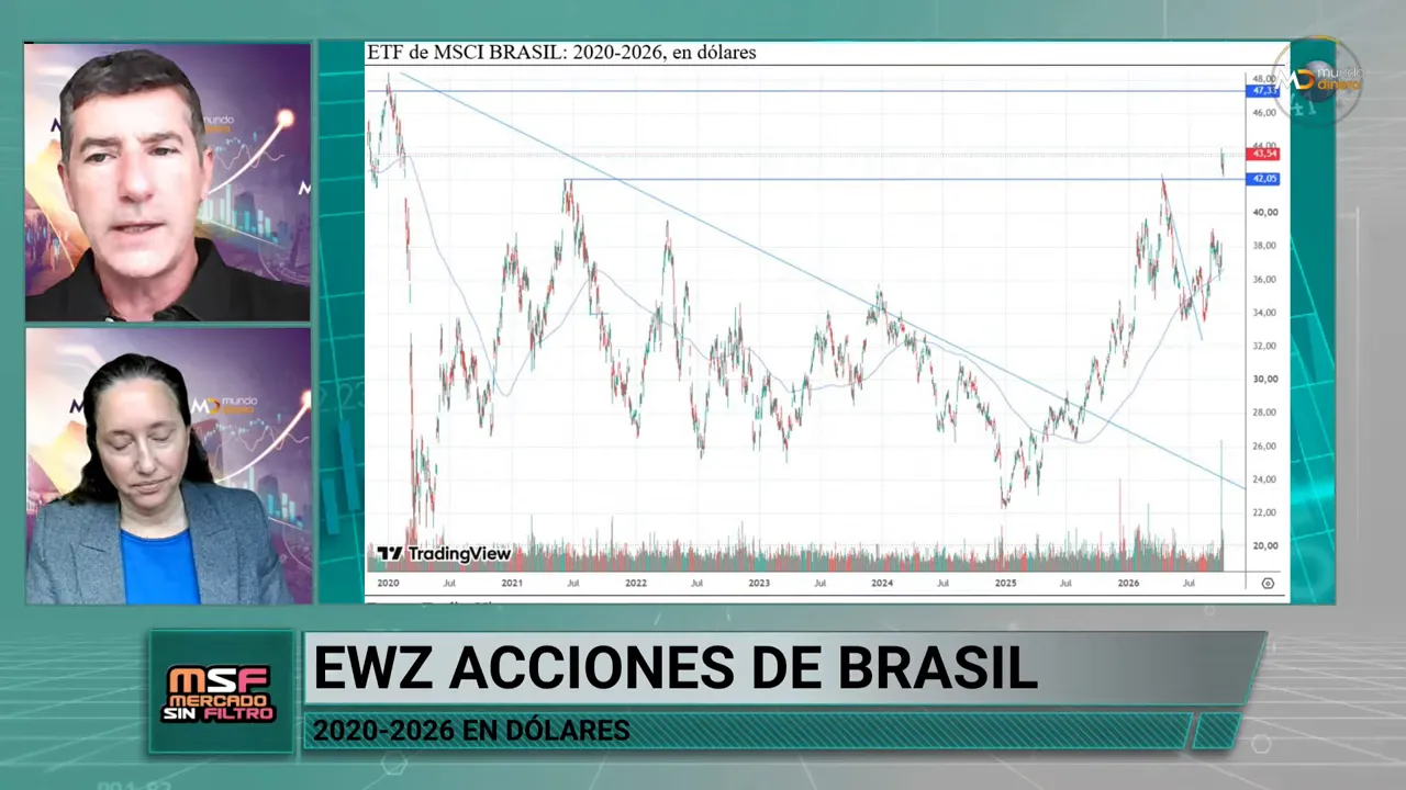 Gr�fico hist�rico de cotizaci�n del EWZ con dos participantes en una columna lateral