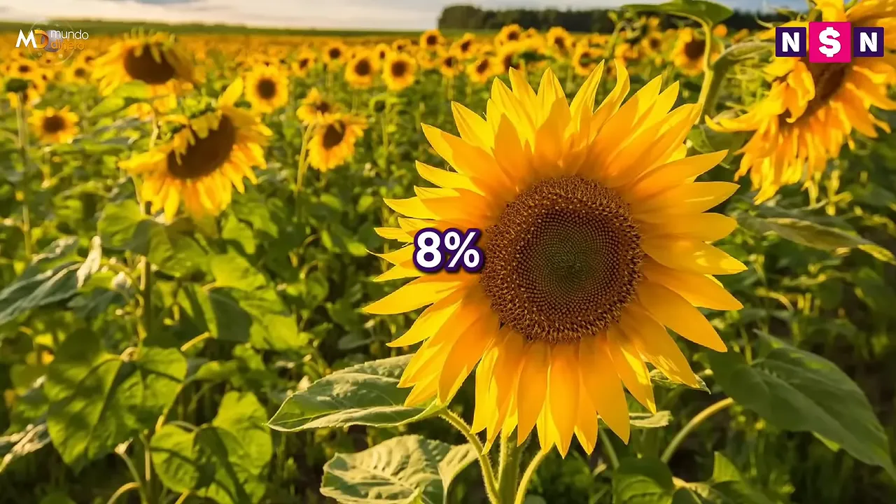 Flor de girasol en un campo con el texto 128 por ciento