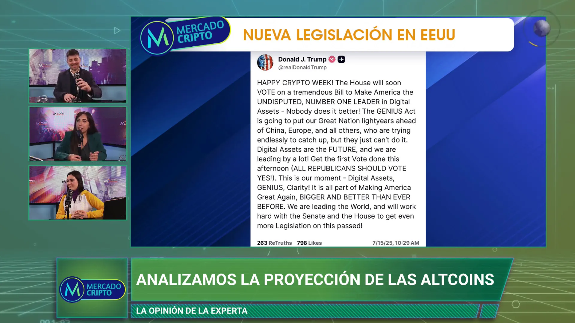 Anuncio de nuevas leyes sobre stablecoins en Estados Unidos con tweet de Donald Trump