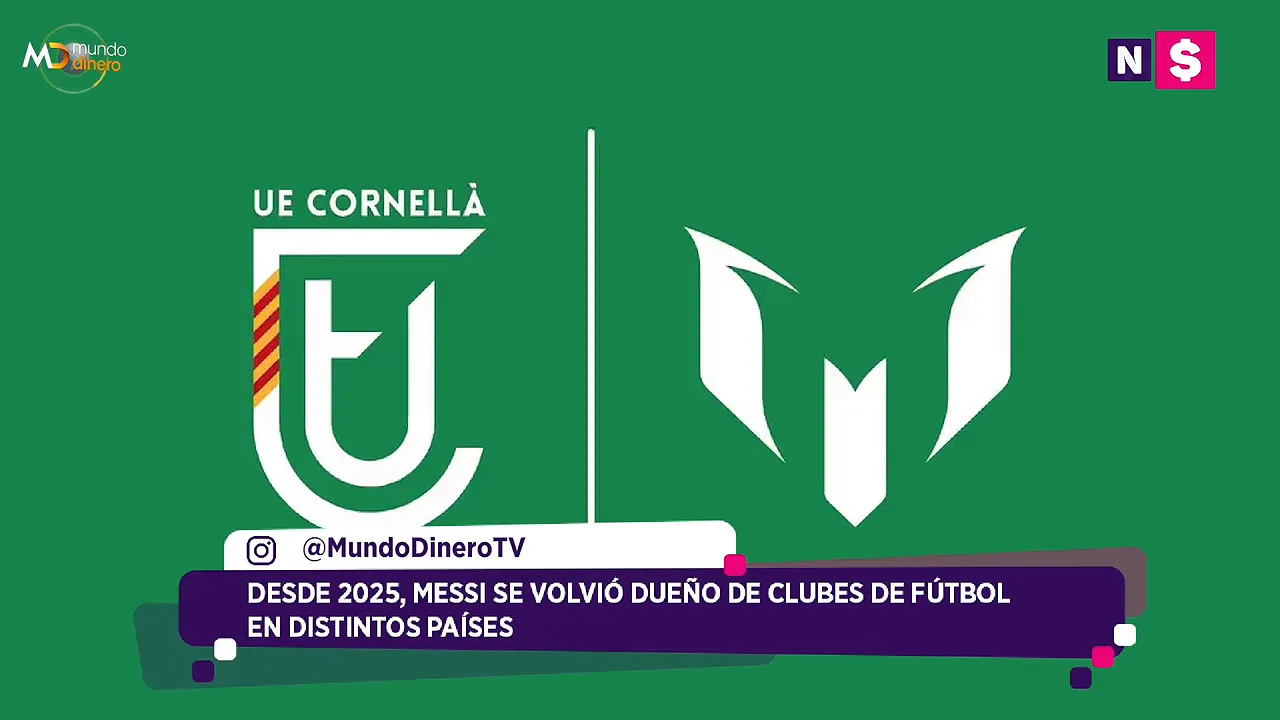 Escudo de UE Cornell� junto a un s�mbolo blanco con forma de M sobre fondo verde
