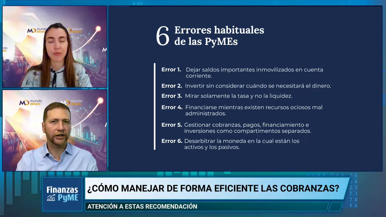 Placa azul titulada 6 errores habituales de las PyMEs con una lista de errores de tesorer�a