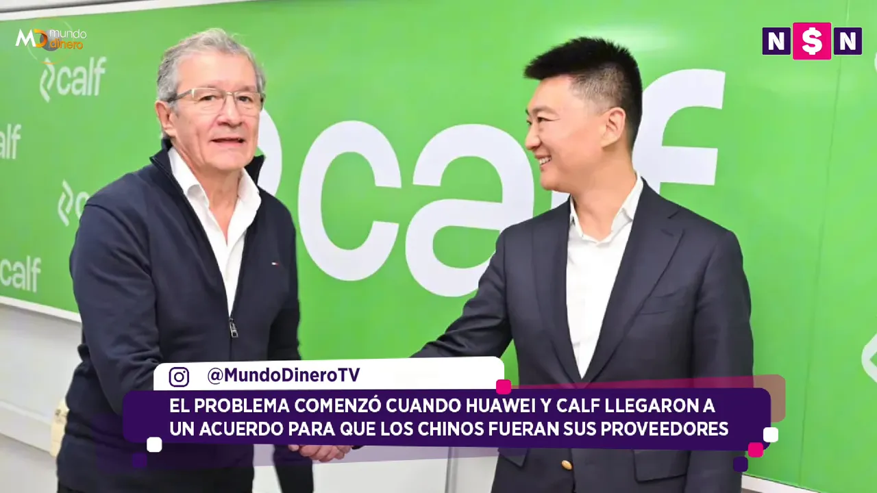 Dos ejecutivos frente a un fondo verde con el logo de CALF