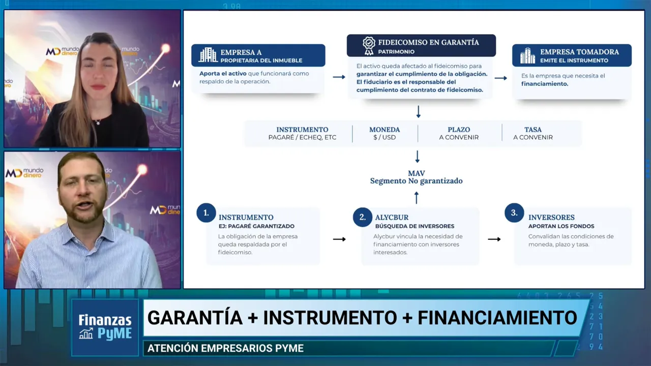 Diagrama con empresas, fideicomiso en garant�a, instrumentos, MAV, Alycbur e inversores conectados por flechas