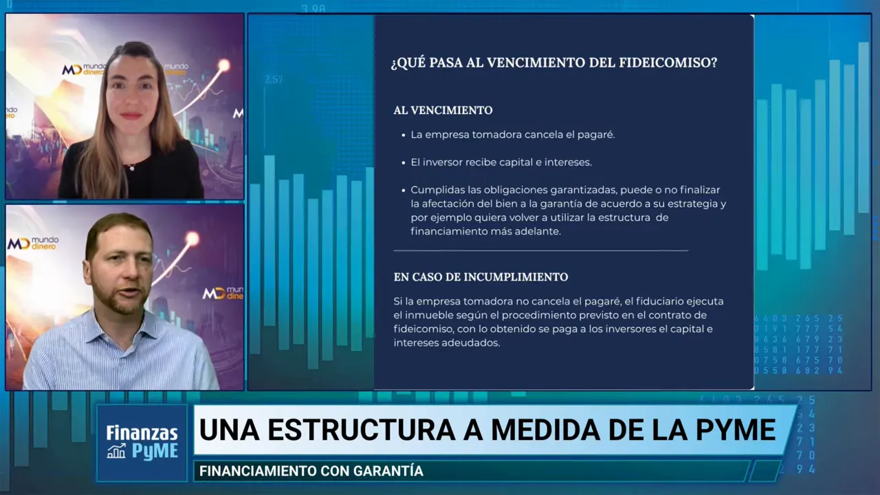 Diapositiva con apartados sobre cumplimiento e incumplimiento al vencimiento junto a dos participantes