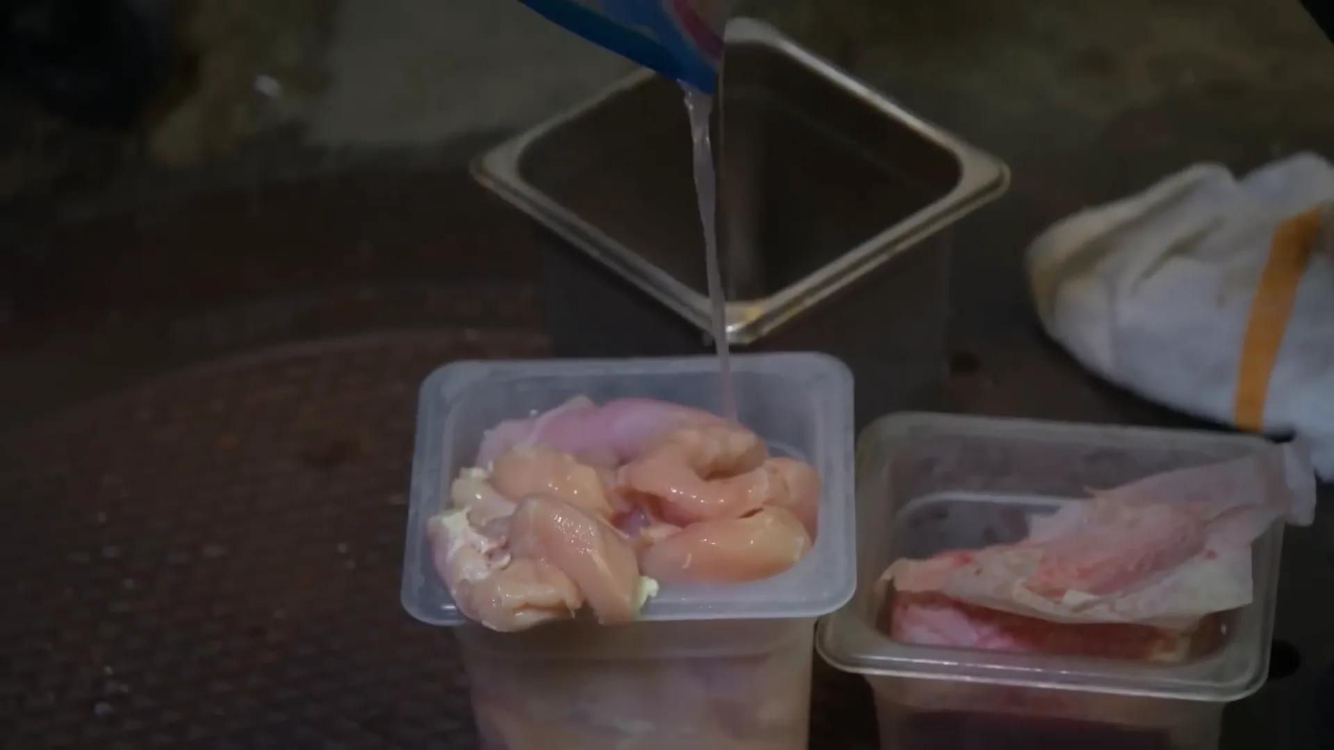 Chicken covered in slime in kitchen