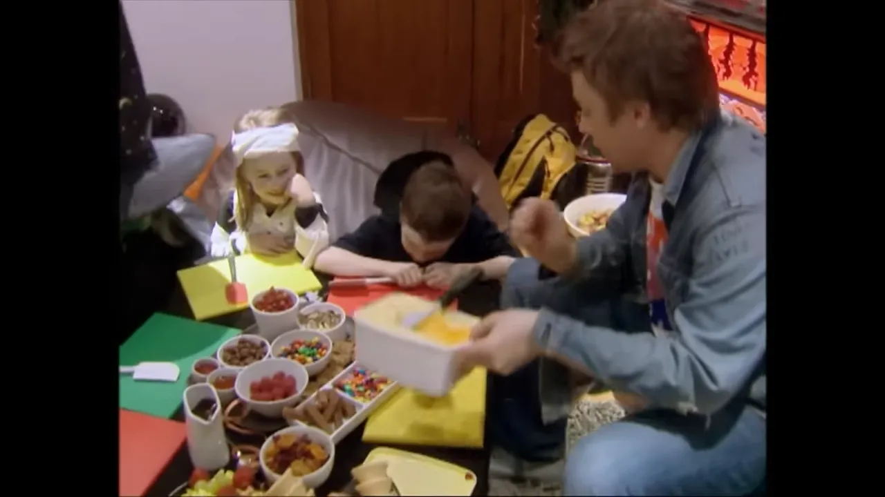 Kids making smushins with ice cream and toppings