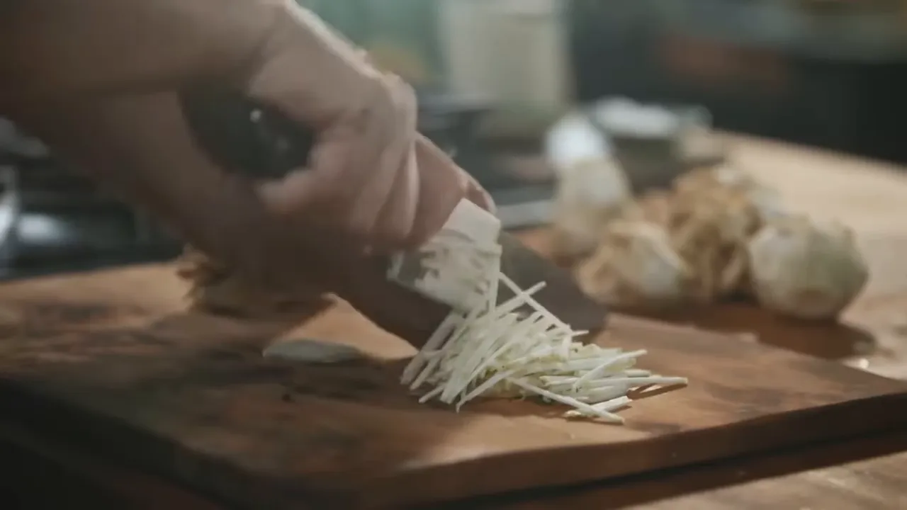 Thinly sliced celeriac ready for remoulade