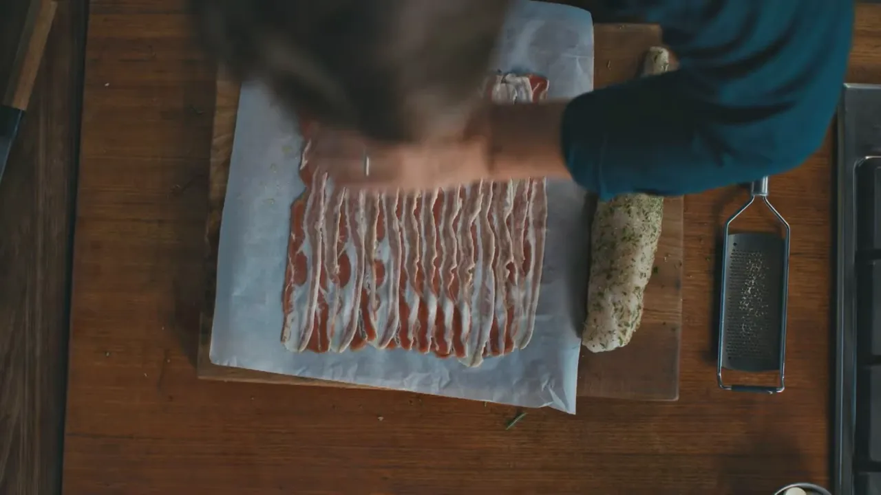 Monkfish wrapped in pancetta ready to roast