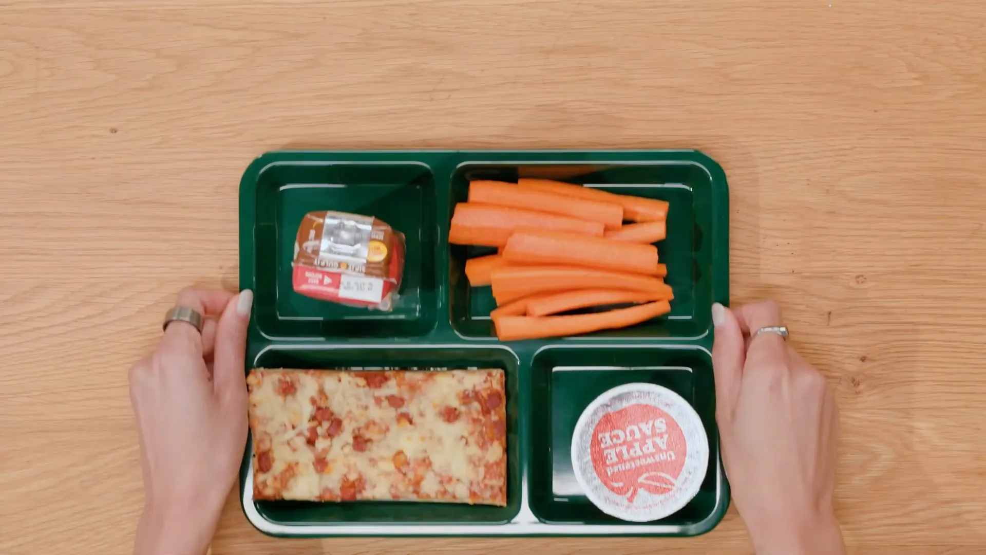 Square pizza served in school lunch
