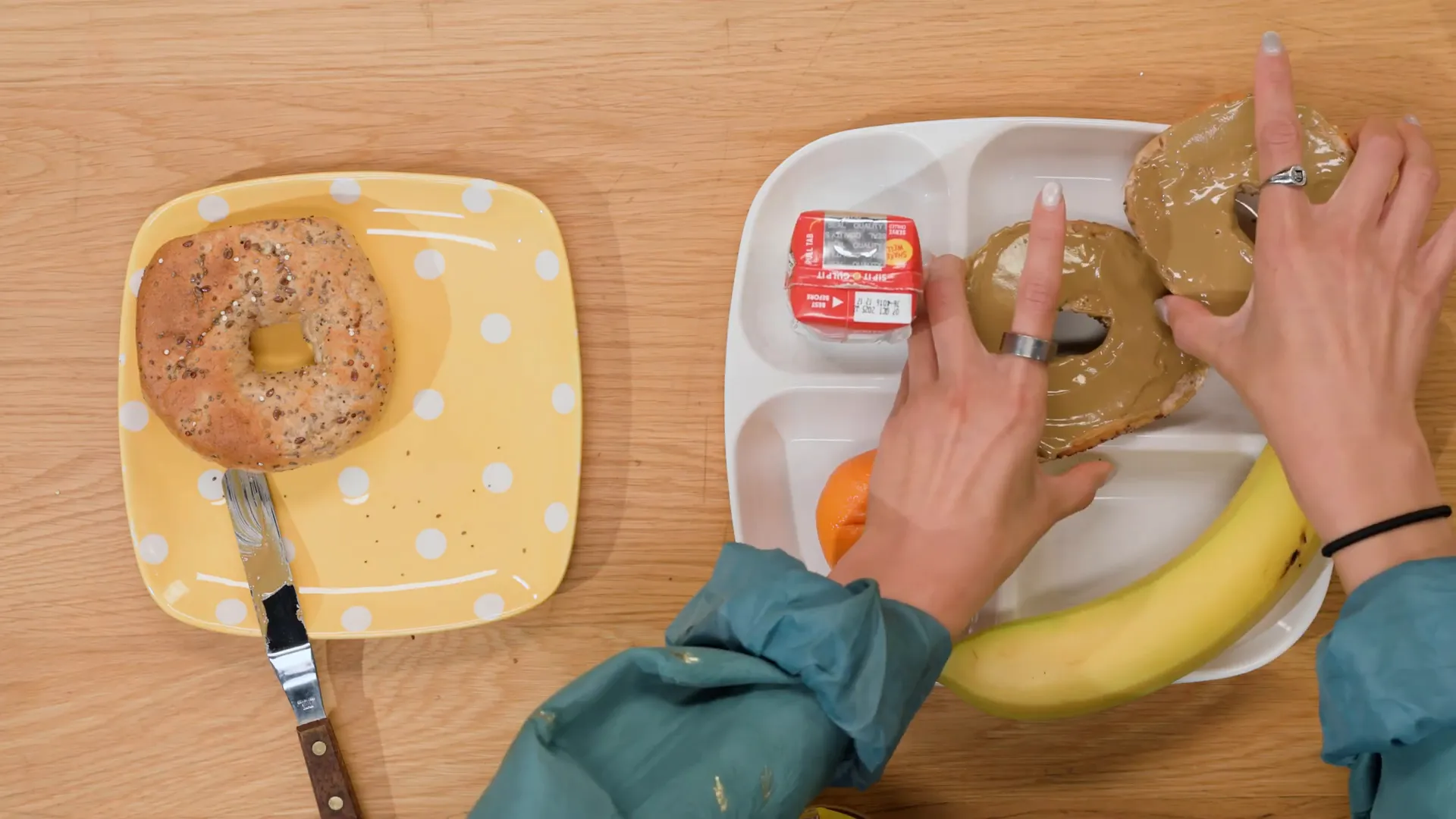 Sun butter and whole grain bagel served for school breakfast