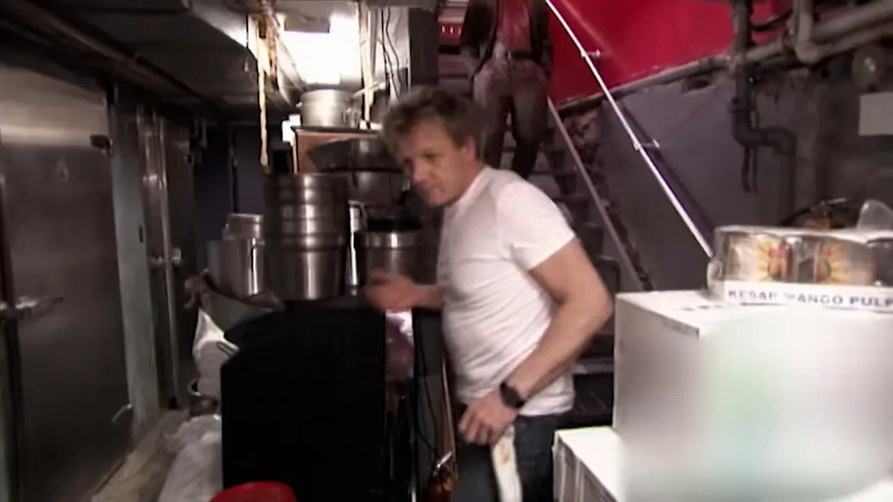 Kitchen scene with cockroaches and unsanitary conditions discovered