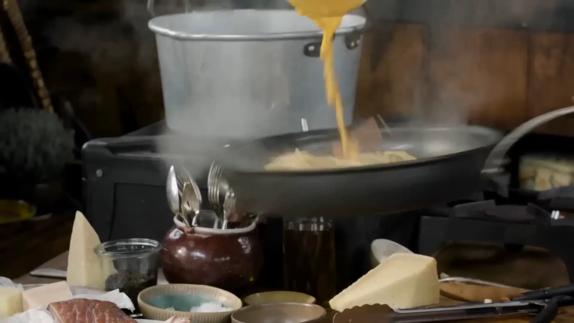 Creamy carbonara sauce with egg yolks and cheese