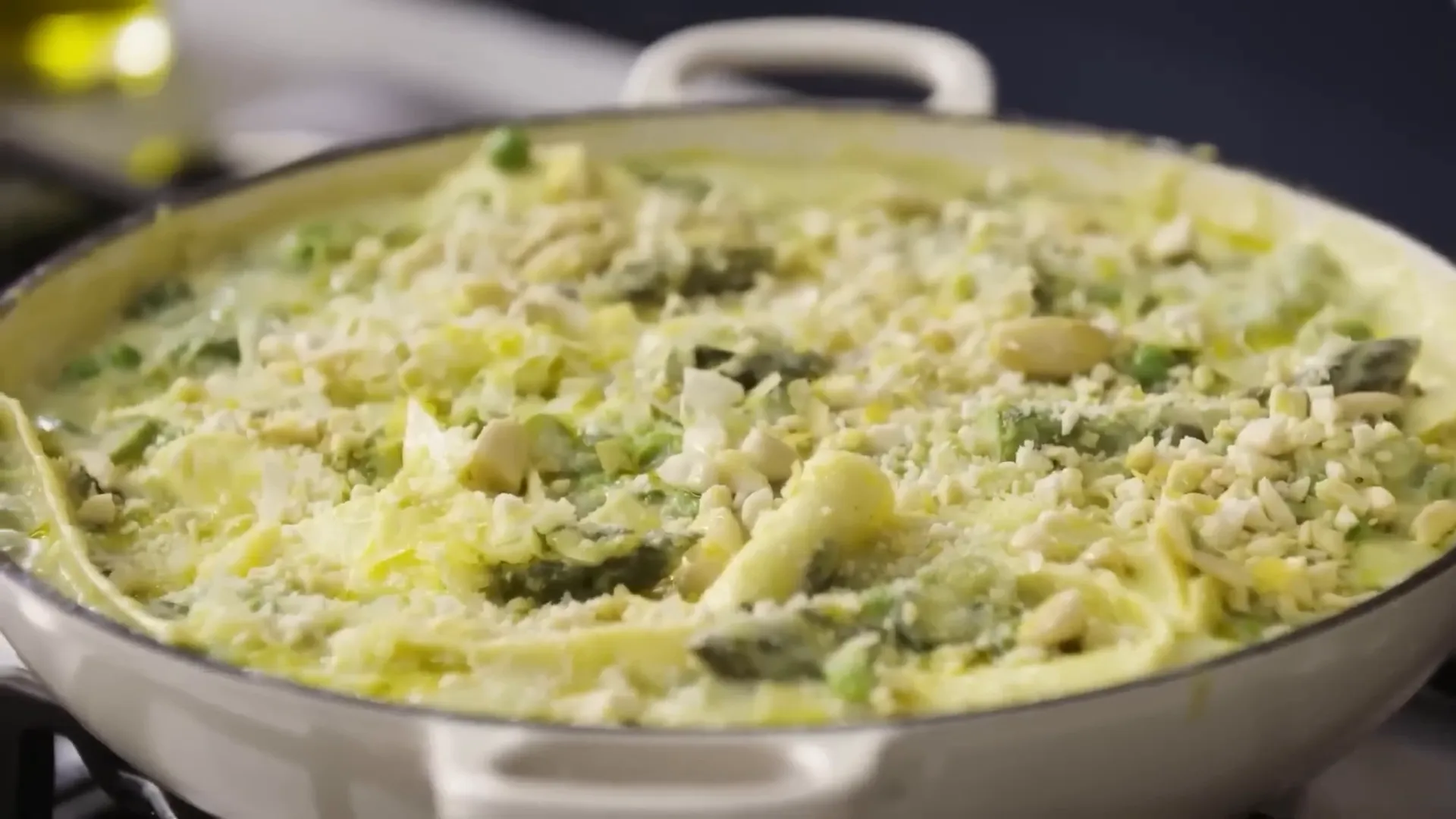 One-pan veggie lasagna in tray before baking
