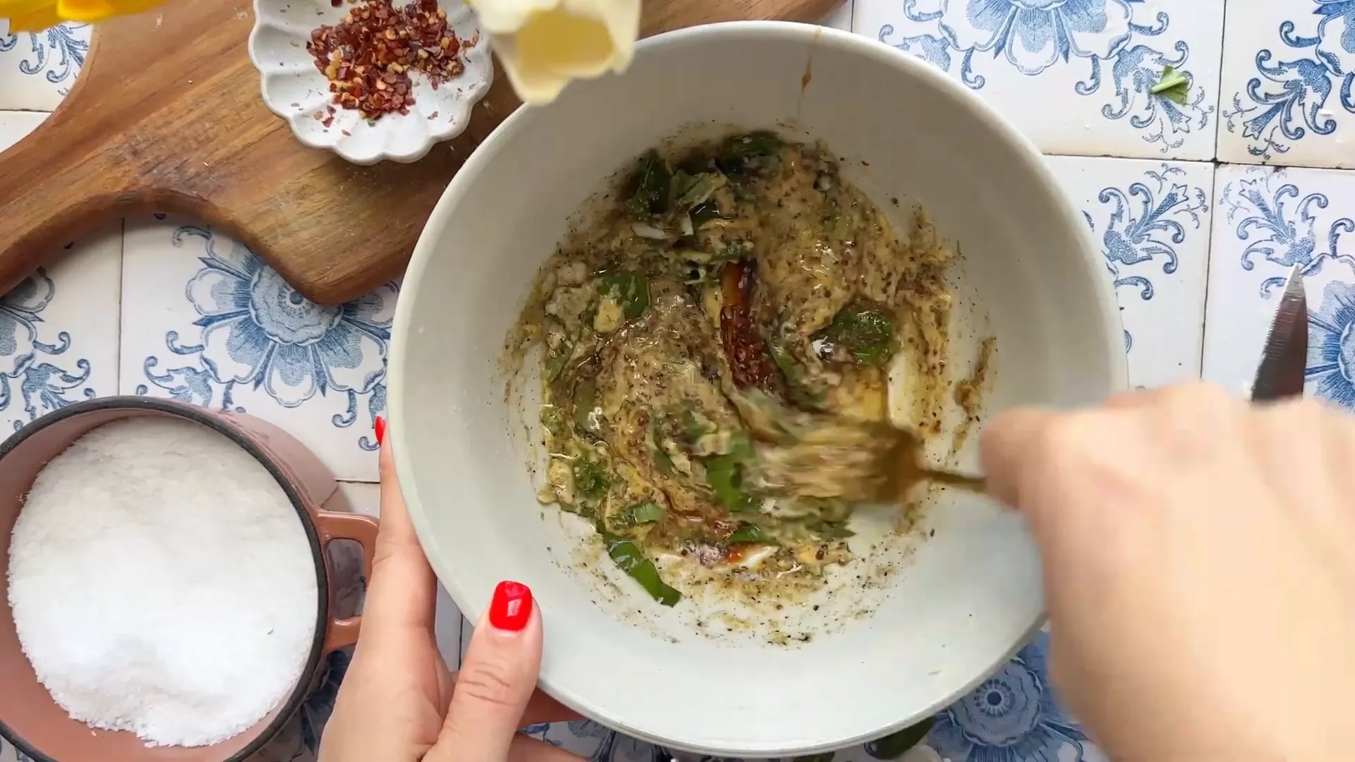 Mixing honey mustard marinade with herbs and lemon juice