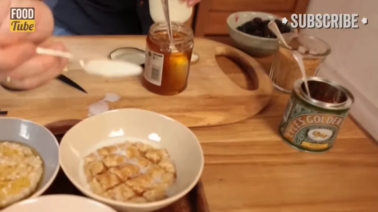 A small well in porridge being filled with milk