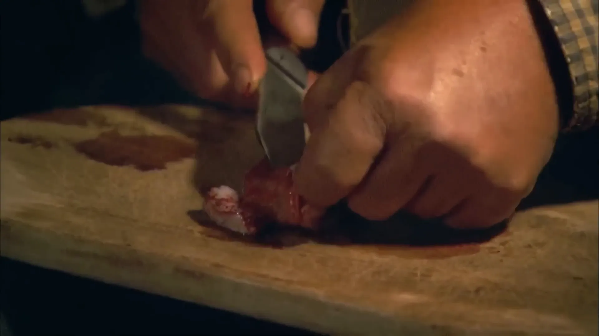 Preparing Rocky Mountain oysters by peeling