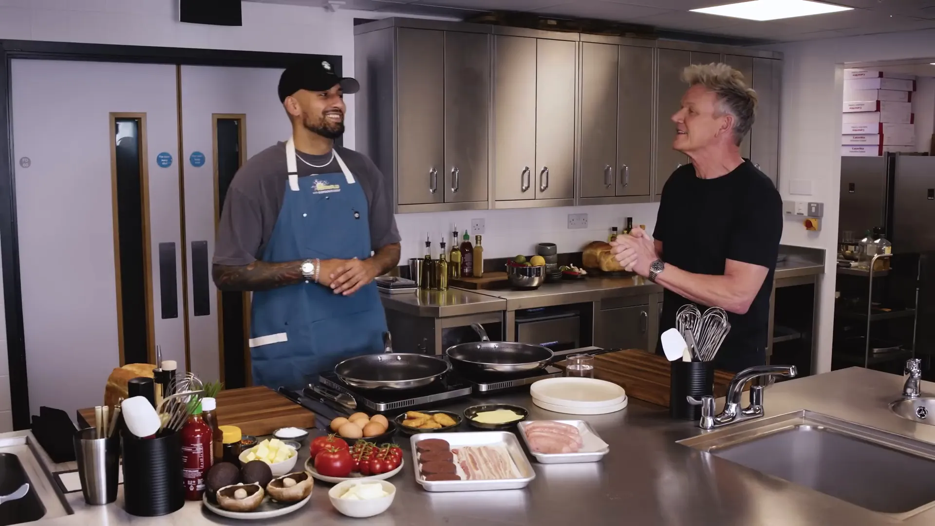 Gordon Ramsay welcoming Nick Kyrgios at the Gordon Ramsay Academy