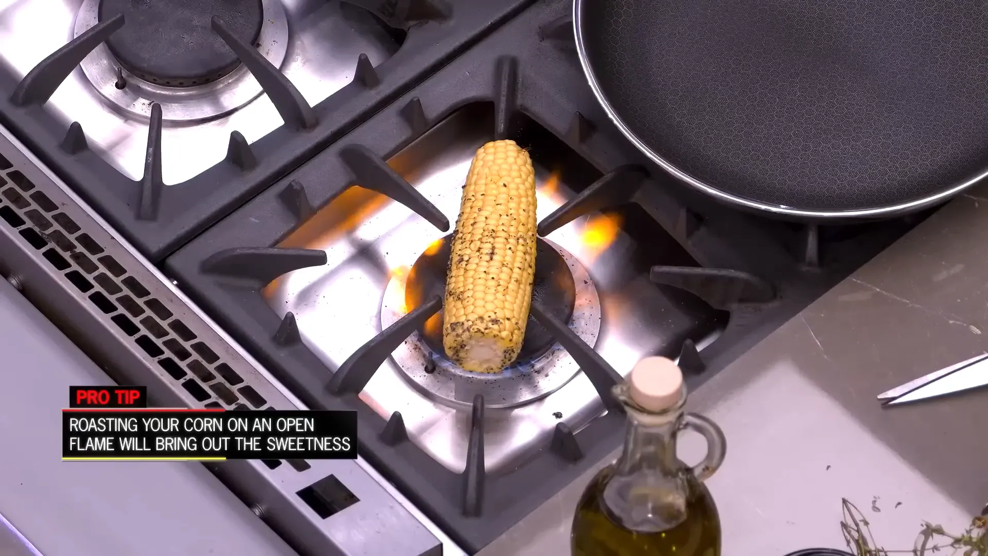 Charred corn kernels for succotash