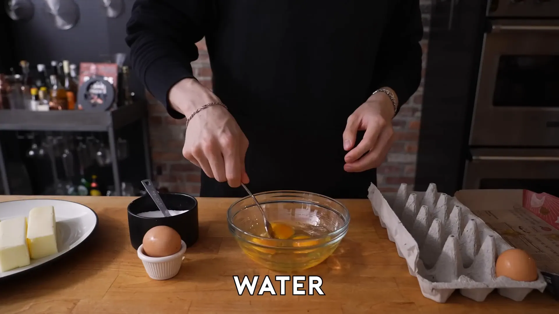 Comparing milk and water additions in bowls of beaten eggs