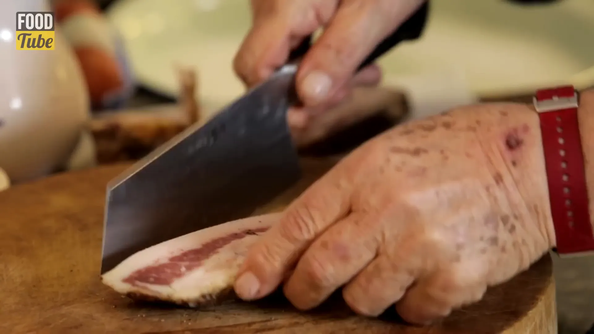 Chunks of guanciale ready for cooking