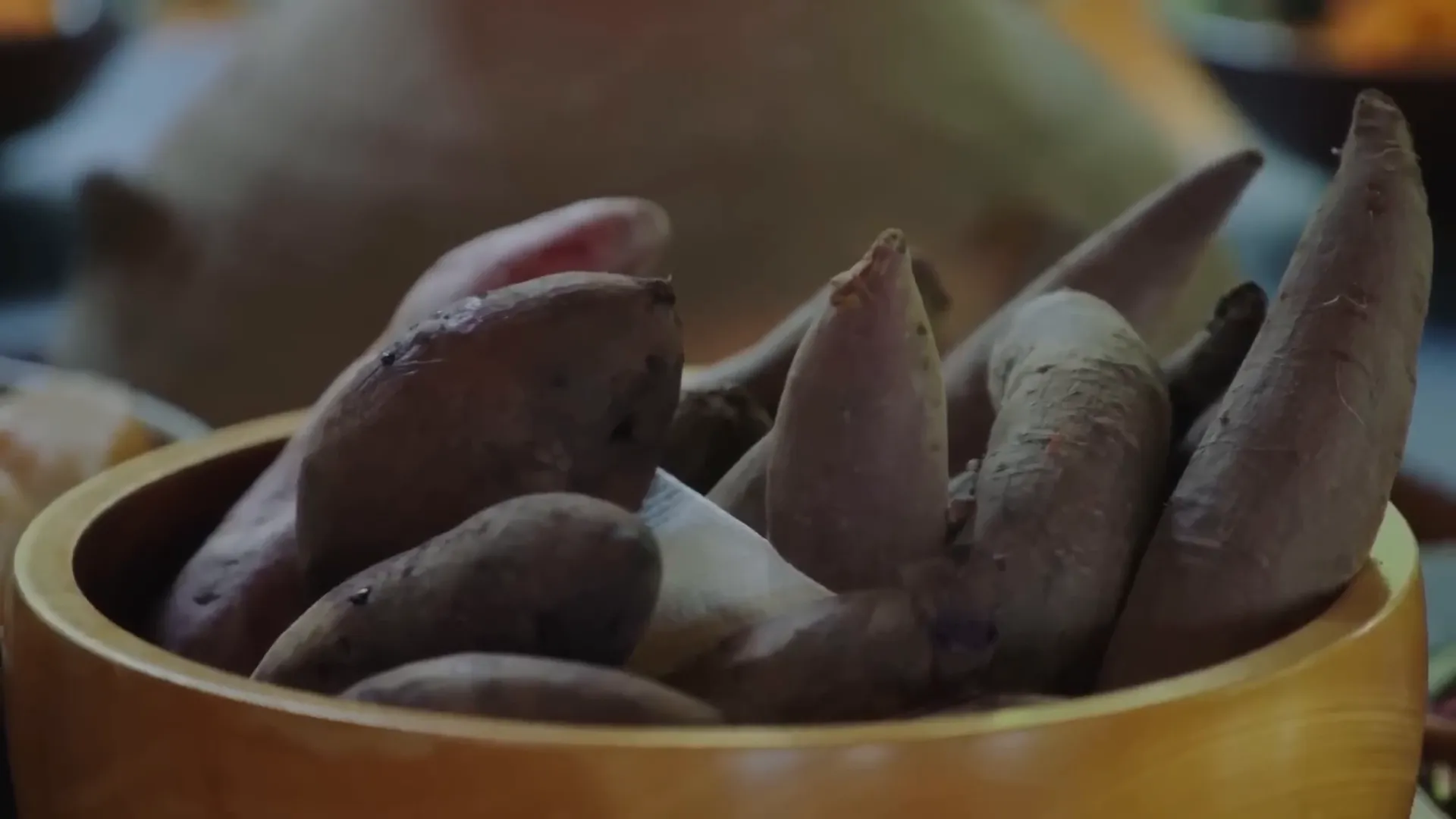 Fresh Okinawan sweet potatoes with vibrant colors