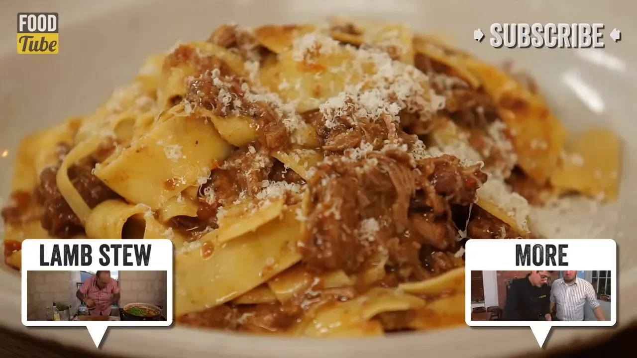 Finished oxtail papardelle served with grated parmesan