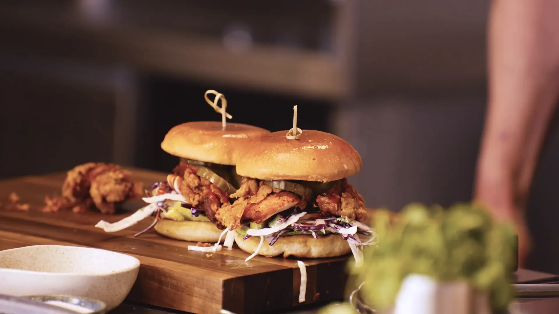 The finished spicy fried chicken sandwich ready to eat