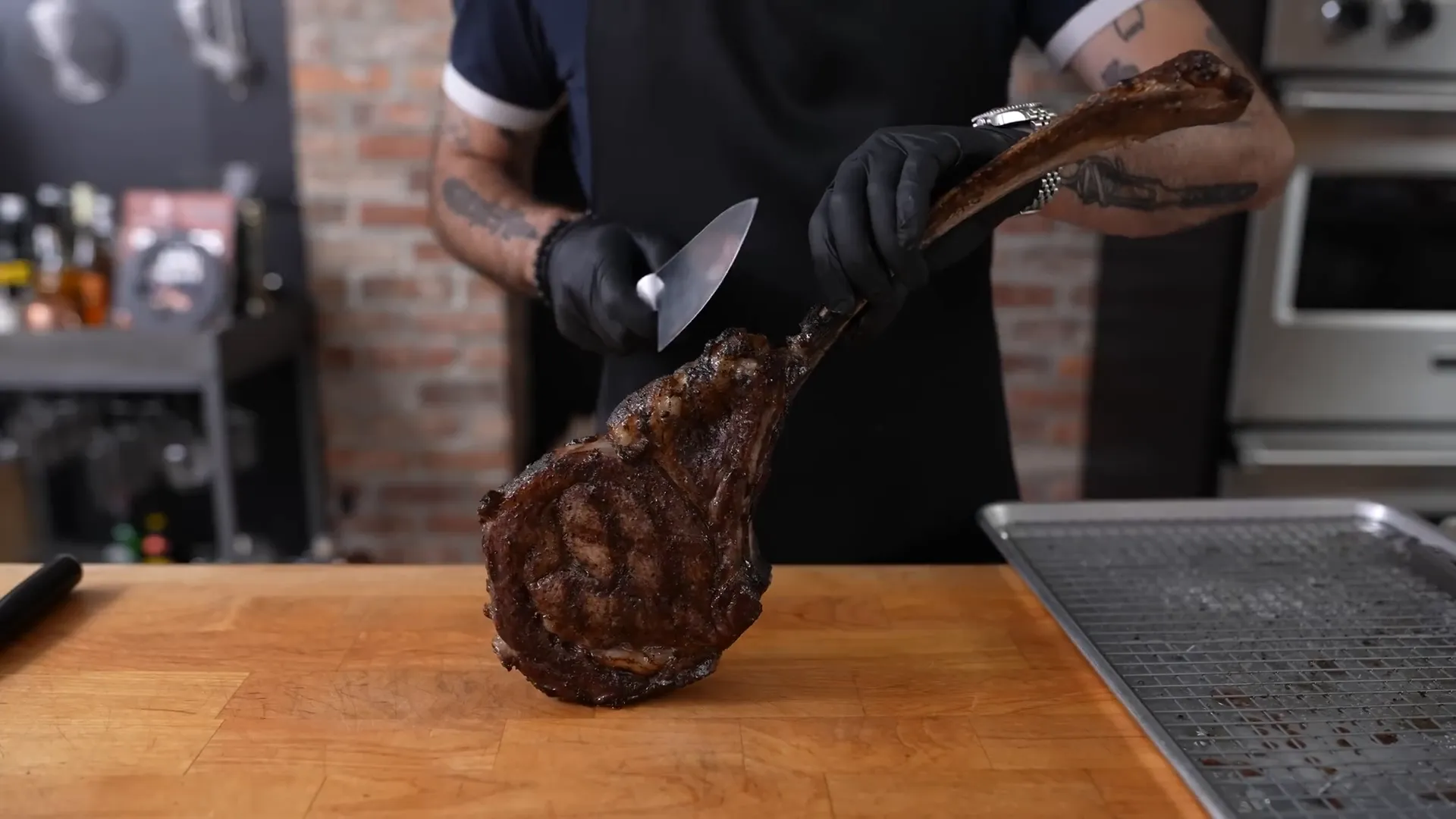 Tomahawk ribeye with cowboy butter melting on top