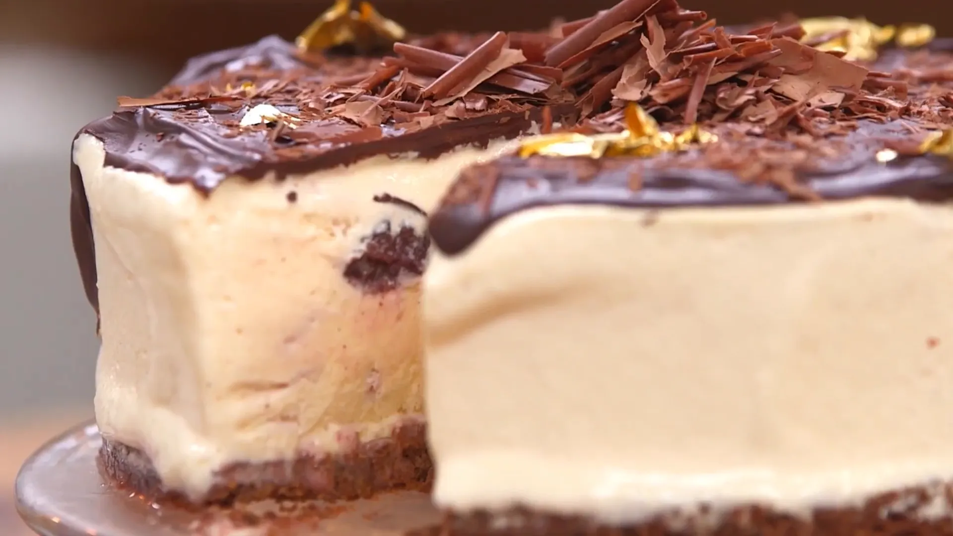 Black forest frozen cheesecake with chocolate and cherries