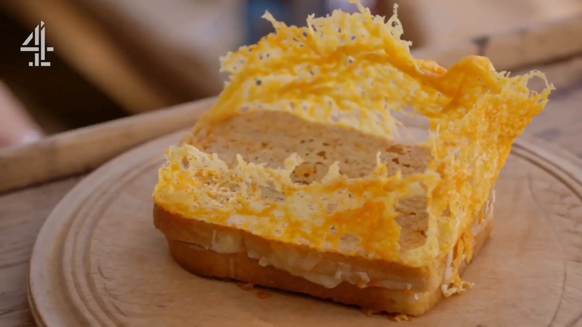 Cheesy grilled cheese sandwich with crispy cheese crown