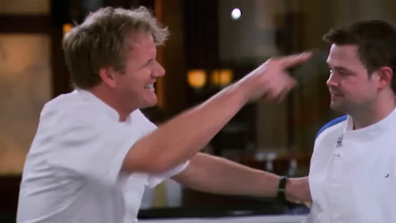 A chef being sent out of Hell's Kitchen during heated service