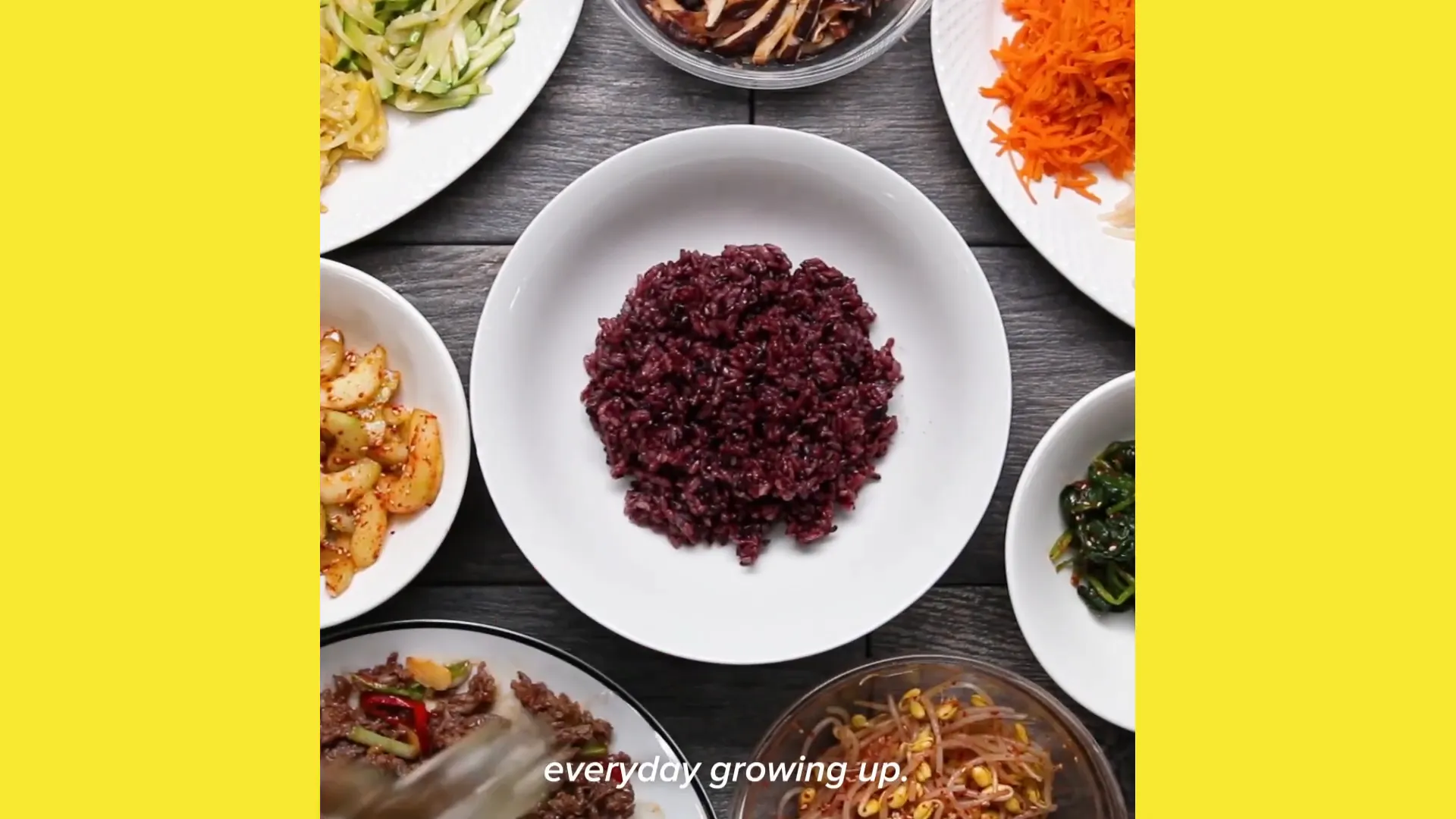 Colorful Korean bibimbap with egg and vegetables