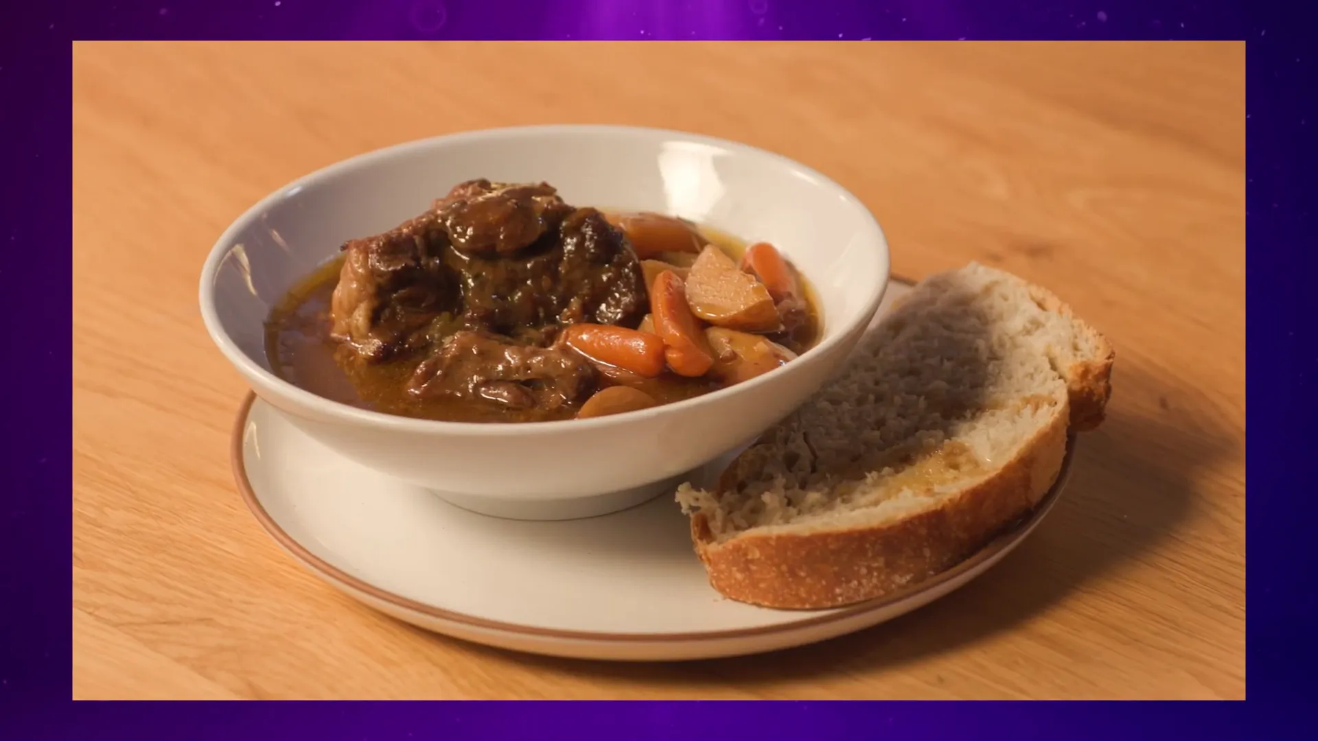 Dawn tasting the oxtail dish with bread