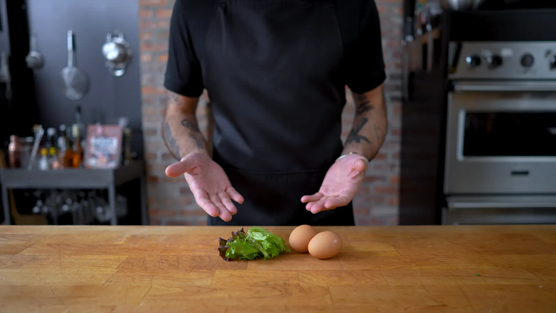 Host introducing the tossed salad and scrambled eggs concept