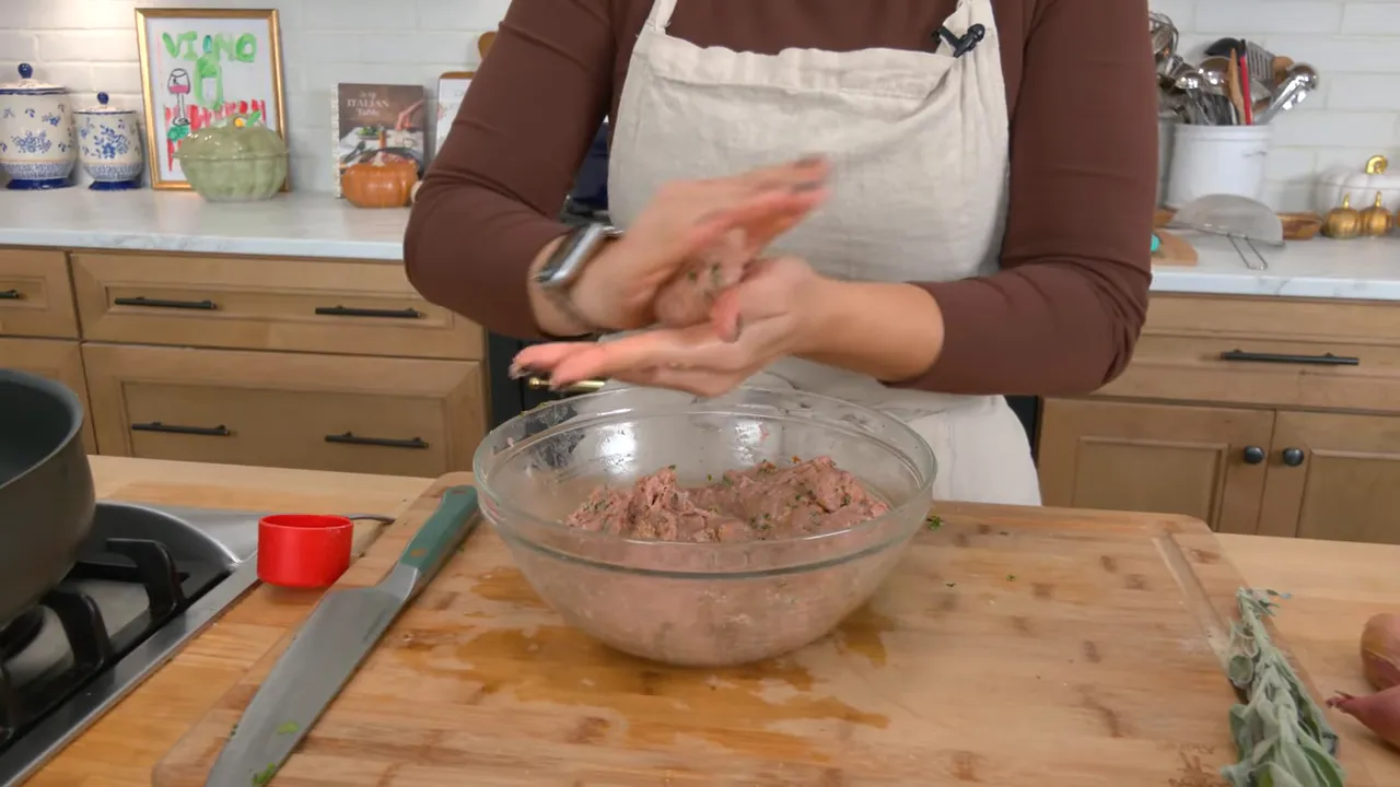 Forming turkey meatballs by hand