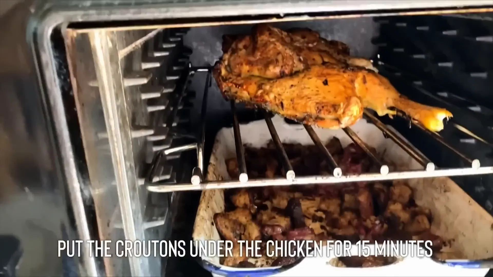 Bread and smoky bacon tossed together ready for roasting