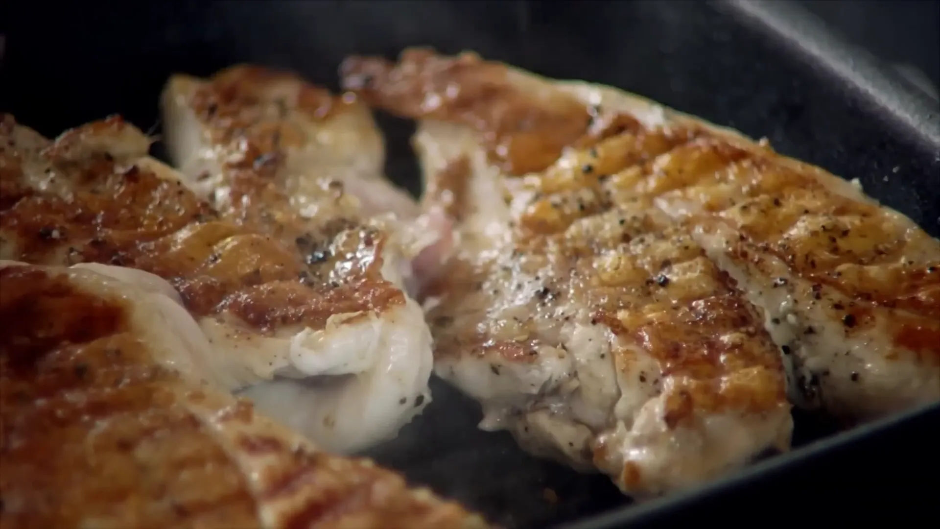 Griddle pan with perfectly charred chicken skin