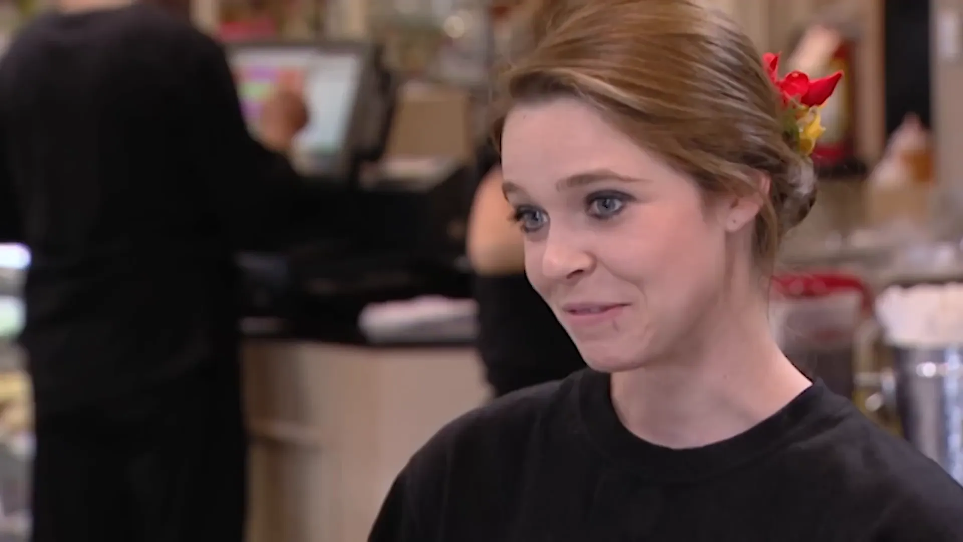 Miranda, the only server, explaining she does not receive tips
