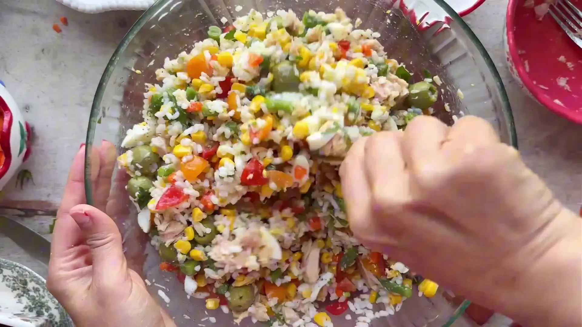 Finished Italian Tuna and Rice Salad served in a bowl