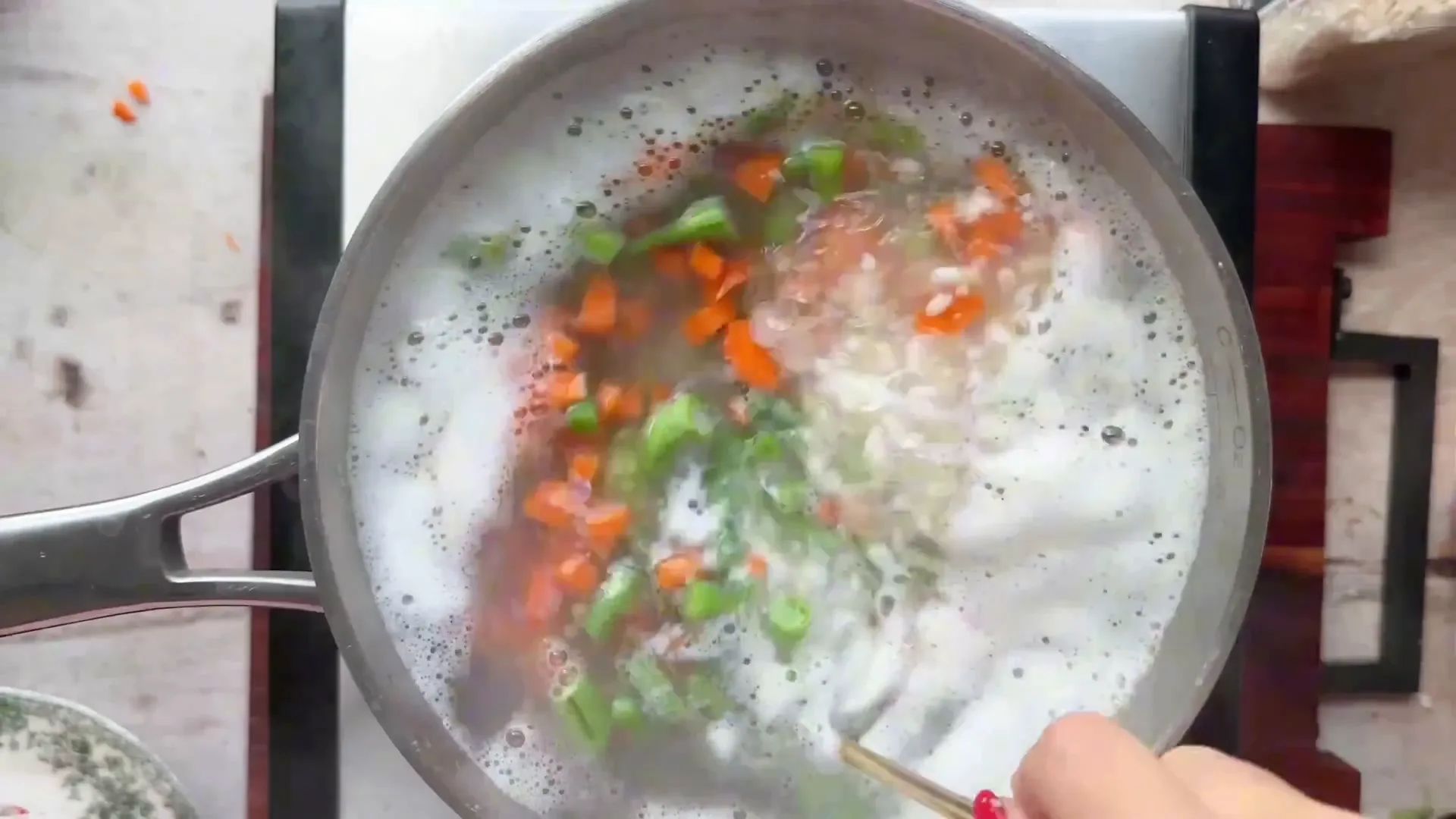 Boiling Arborio rice with diced vegetables