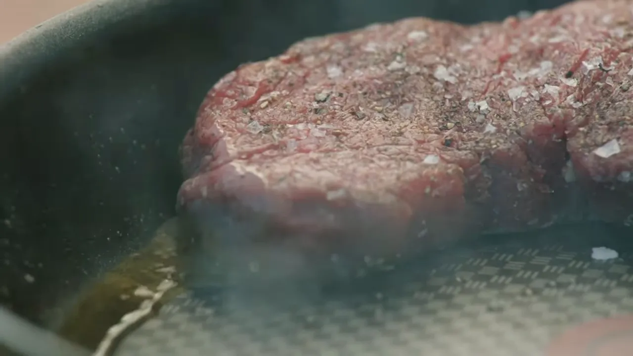 Fat in the pan ready for cooking the steak