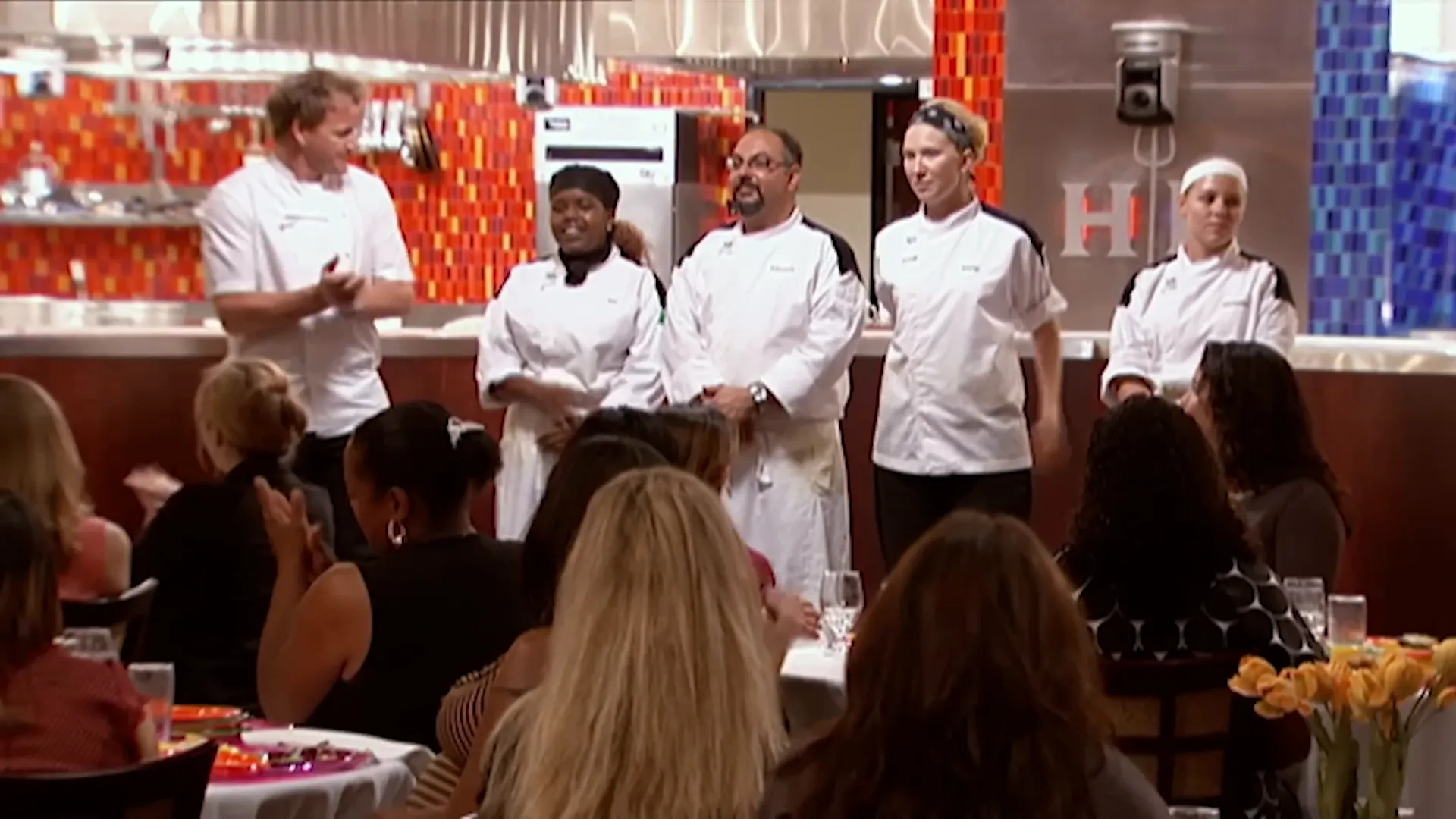 Chef Ramsay announcing the results of the lunch challenge
