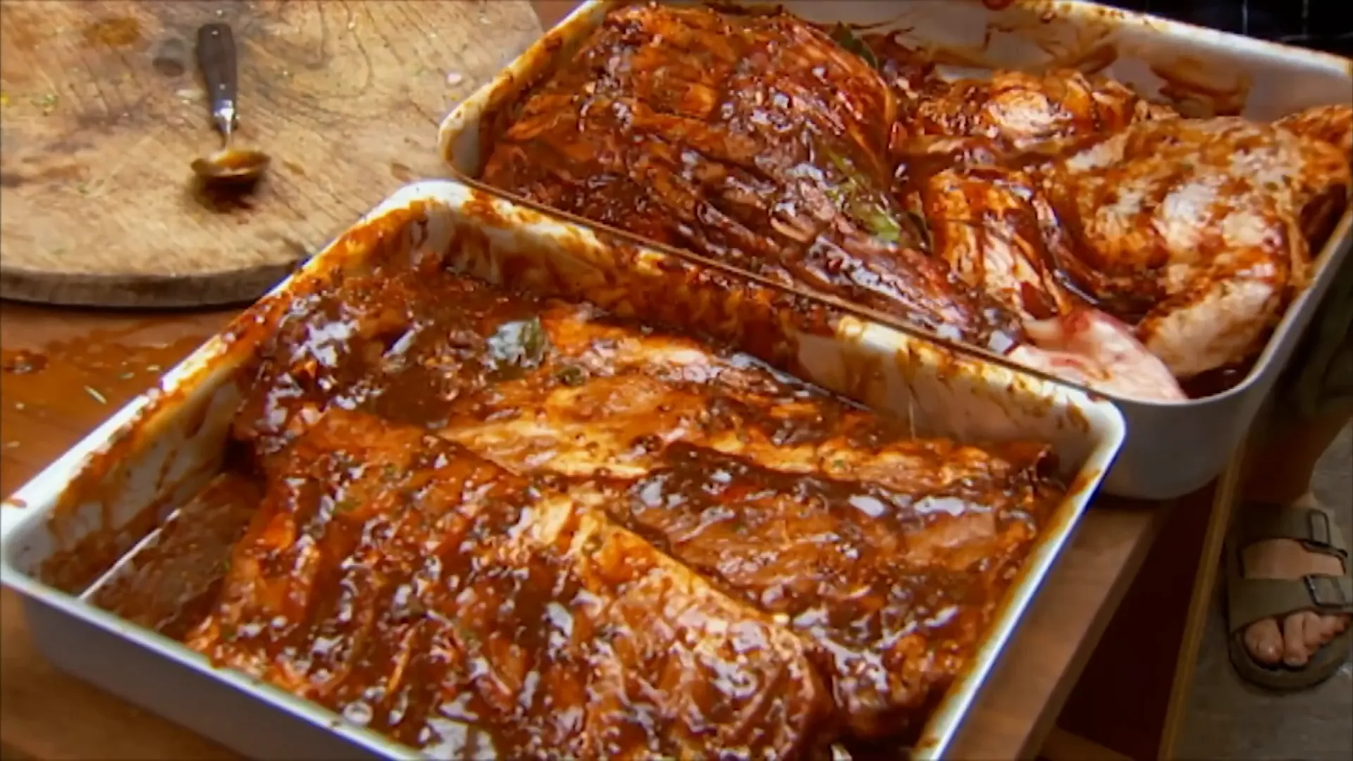 Meat wrapped in foil for oven cooking