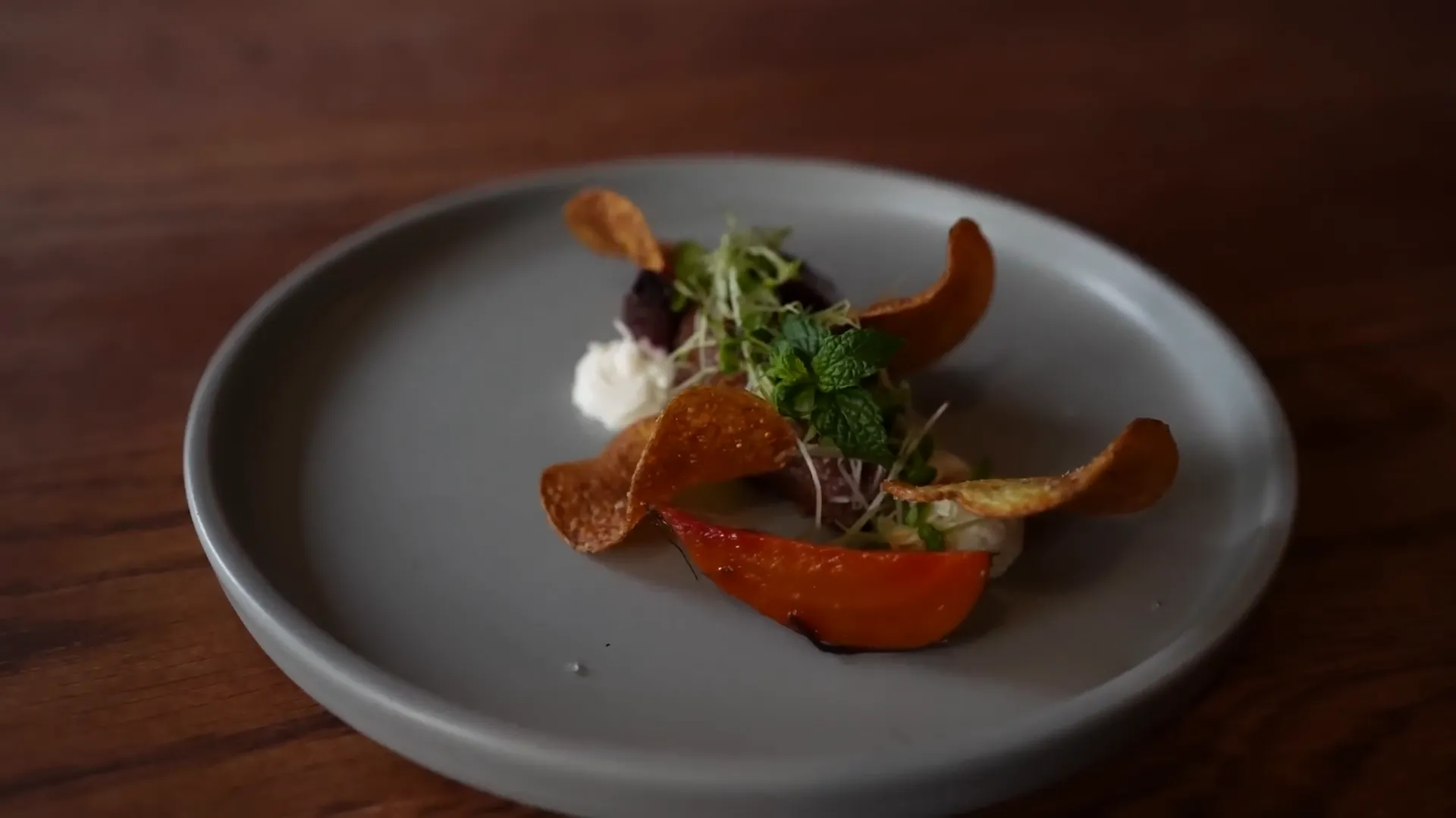 Nilgai tartare with horseradish crème fraîche and microgreens