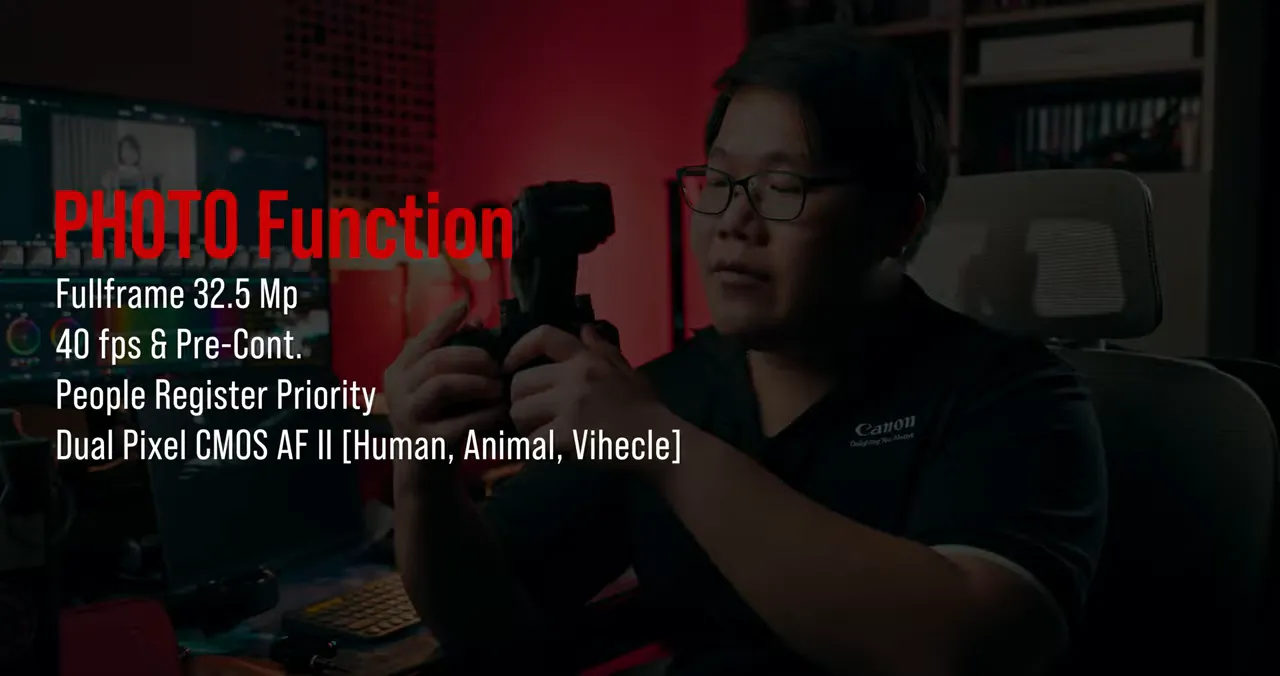 รีวิว Canon EOS C50 กล้อง Cinema ตัวเล็กที่ให้ 7K RAW Open Gate และ 4K 60p แบบไม่ครอป จนผมรู้สึกว่าแทบไม่ต้องการอะไรเพิ่มแล้ว 7 สกรีนหัวข้อ Photo Function ของ Canon EOS C50 แสดง Fullframe 32.5MP และ People Register Priority
