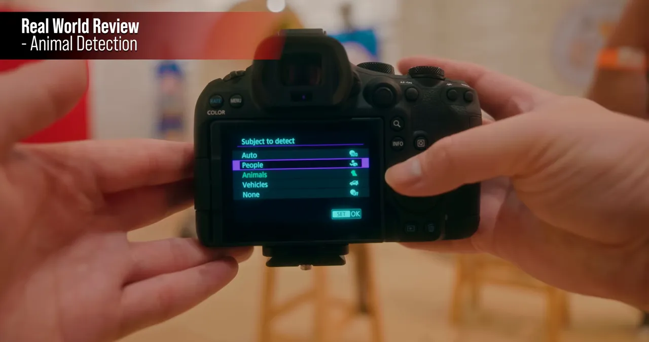จอ Canon EOS R6 Mark III แสดง Subject to detect โดยเลือก Animals สำหรับ Animal Detection