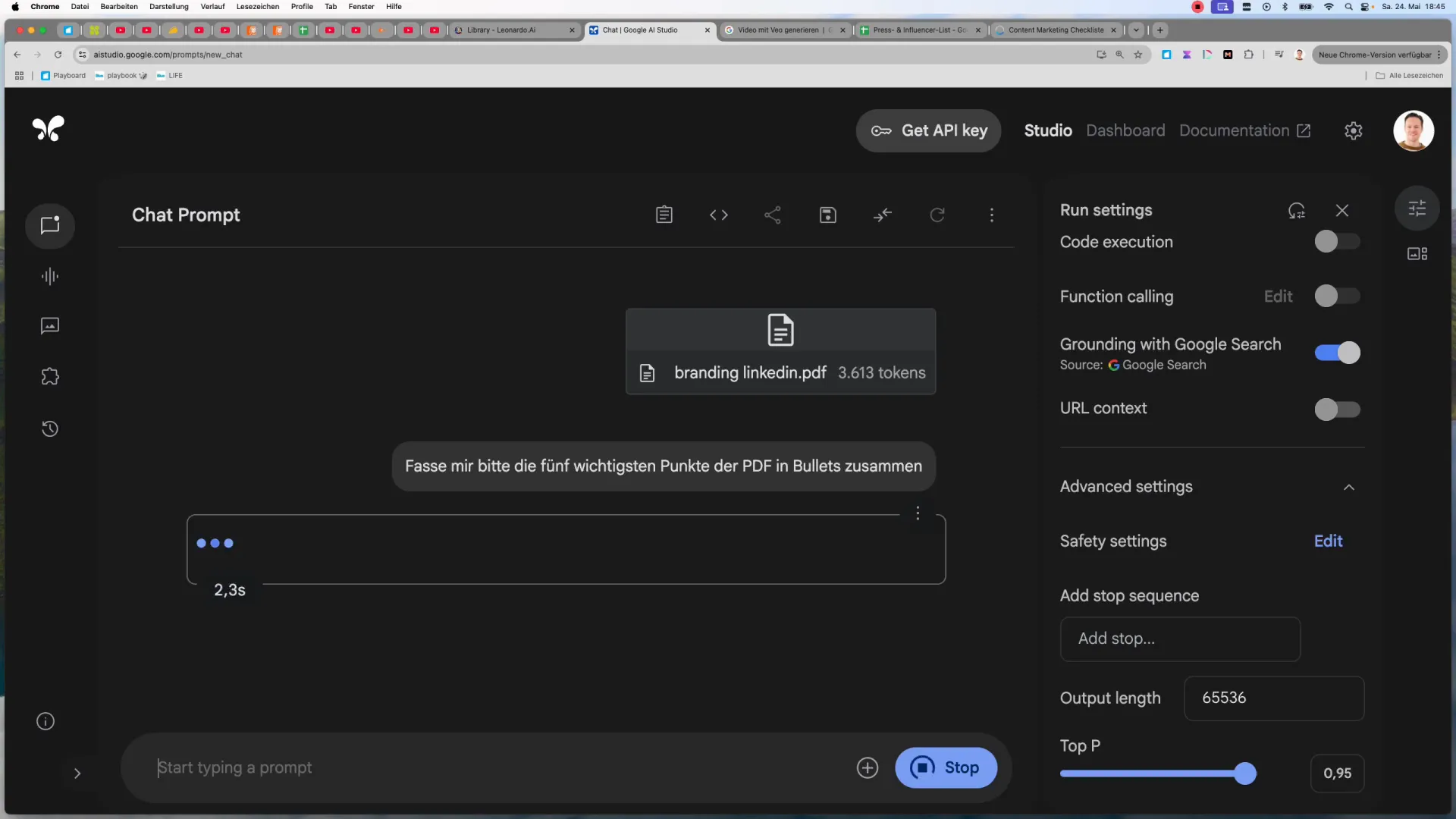 PDF Upload und Analyse im Google AI Studio Chat