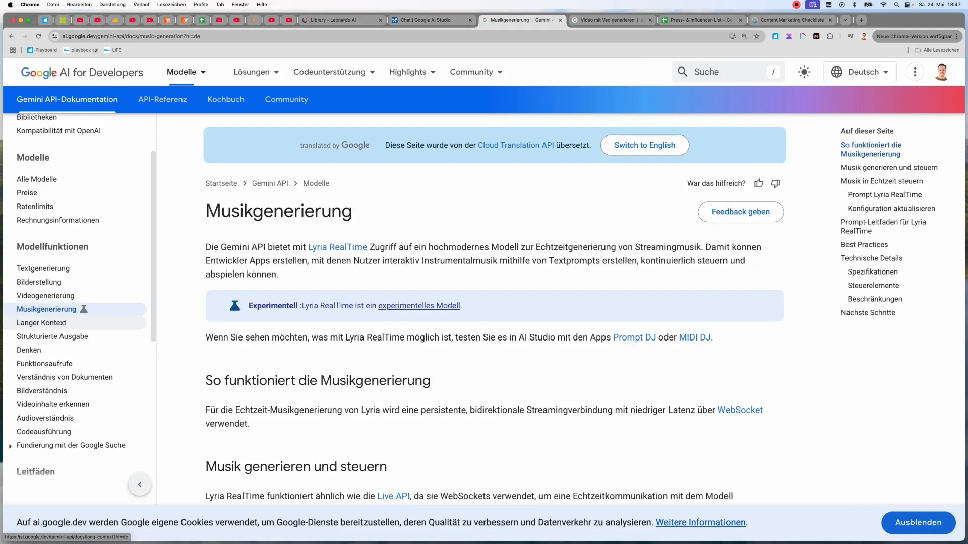 Dokumentation und Hilfefenster im Google AI Studio