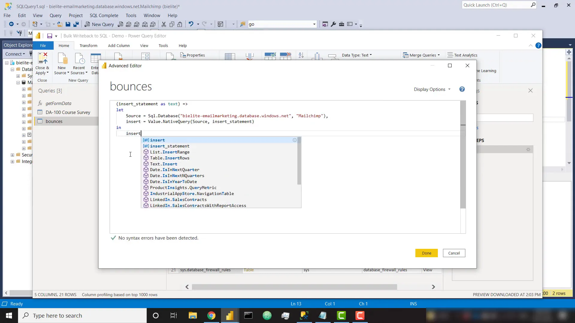 Creating a function to execute SQL insert statements