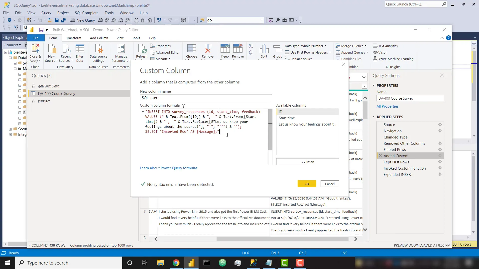 Verifying inserted records in SQL